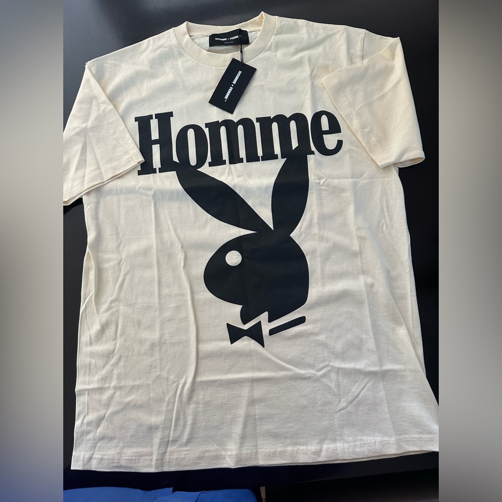 Homme and Femme/Playboy Collaboration tee- Cream-XL